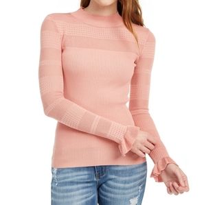 Crave Fame Pointelle Mock Neck Long Sleeve Cutouts Fitted Sweater Size Large